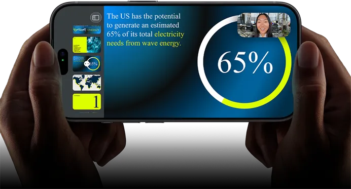 Horizontal video call demonstration of a keynote presentation on iPhone 18 Pro, Black