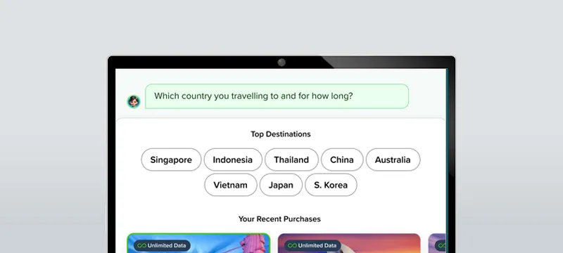 Step 3 Tell Mia where and how long you are travelling, the right roaming pass will be recommended