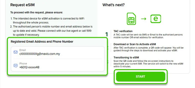Request New eSIM - Verify your registered email and phone number