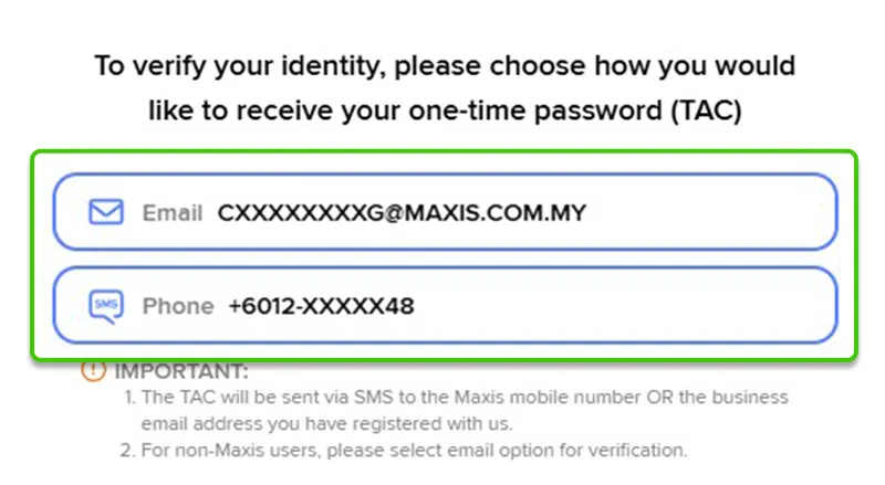 Request New eSIM - Choose either Email or SMS to receive TAC.