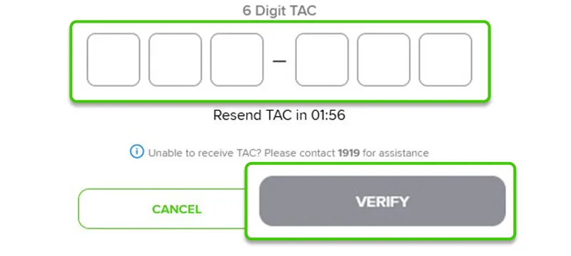 Request New eSIM - Input TAC and click “Verify”.