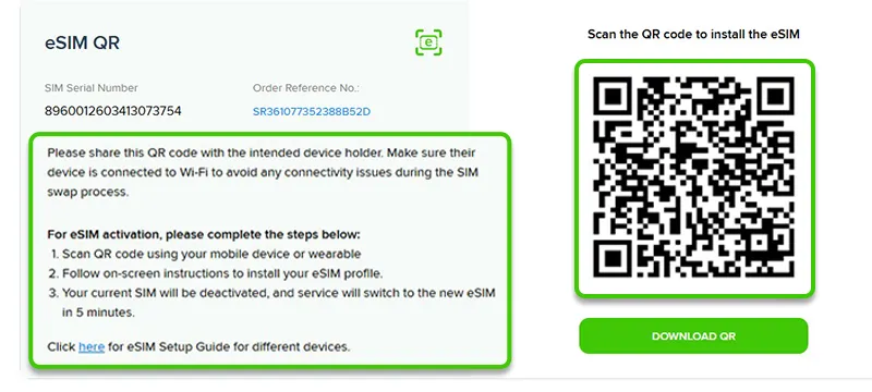 Request New eSIM - Scan the QR code