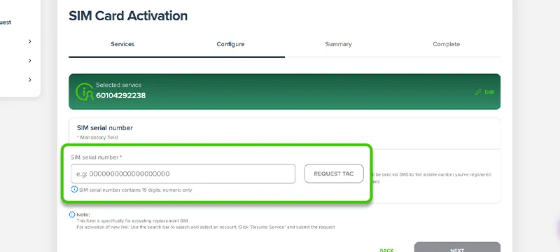 How to set up your devices - Via Service Info Enter the 19-digit SIM Serial number