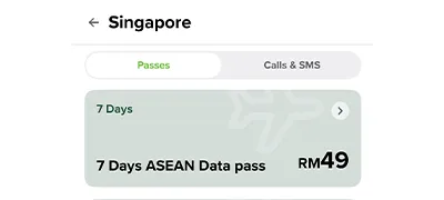 Step 2 - Select country and choose the desired roaming pass to confirm your purchase.