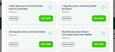 Step 2 - Select your destination country and the Maxis Business Roaming Pass of your choice (7-Day/ 30-Day/ Monthly).